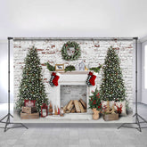 Lofaris Chrismas Light Trees And White Brick Backdrop For Party